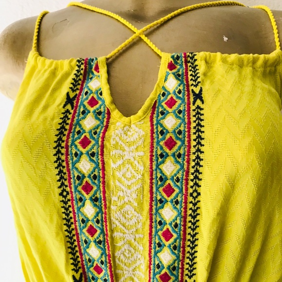 Chartreuse BOHO Embroidered ROMPER Medium - Picture 8 of 8